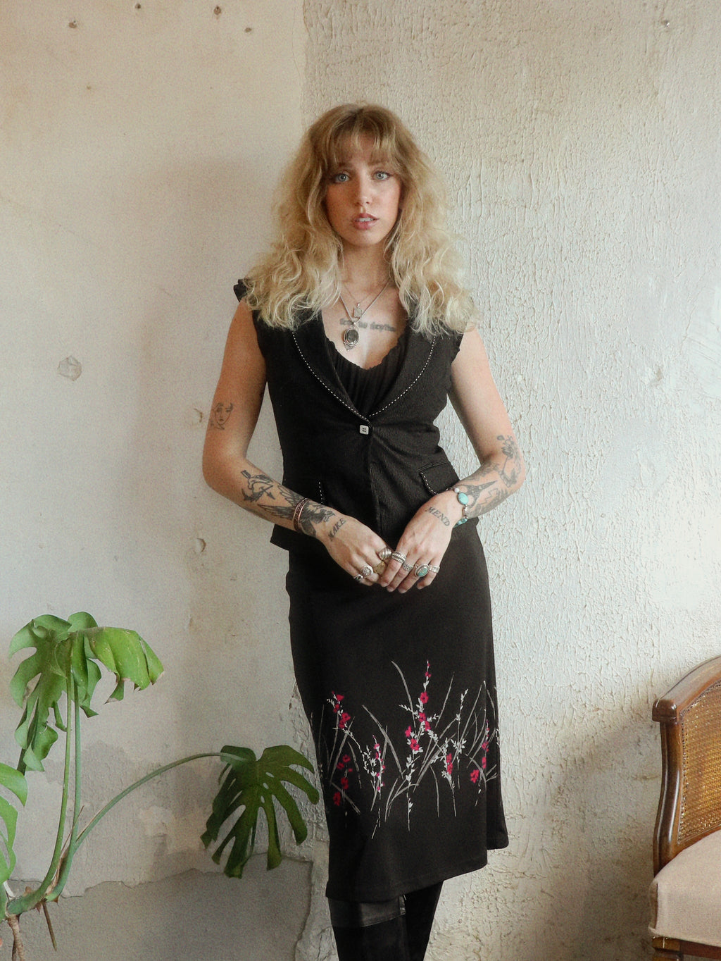 Y2K Cherry Blossom Midi Skirt - Size XS