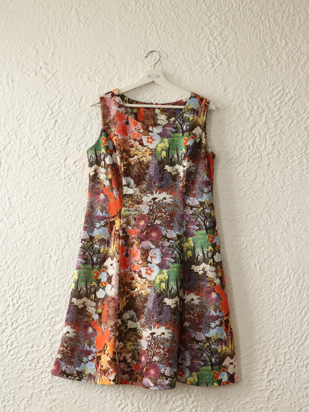 70s Photorealism Floral Handmade Dress - Size Medium