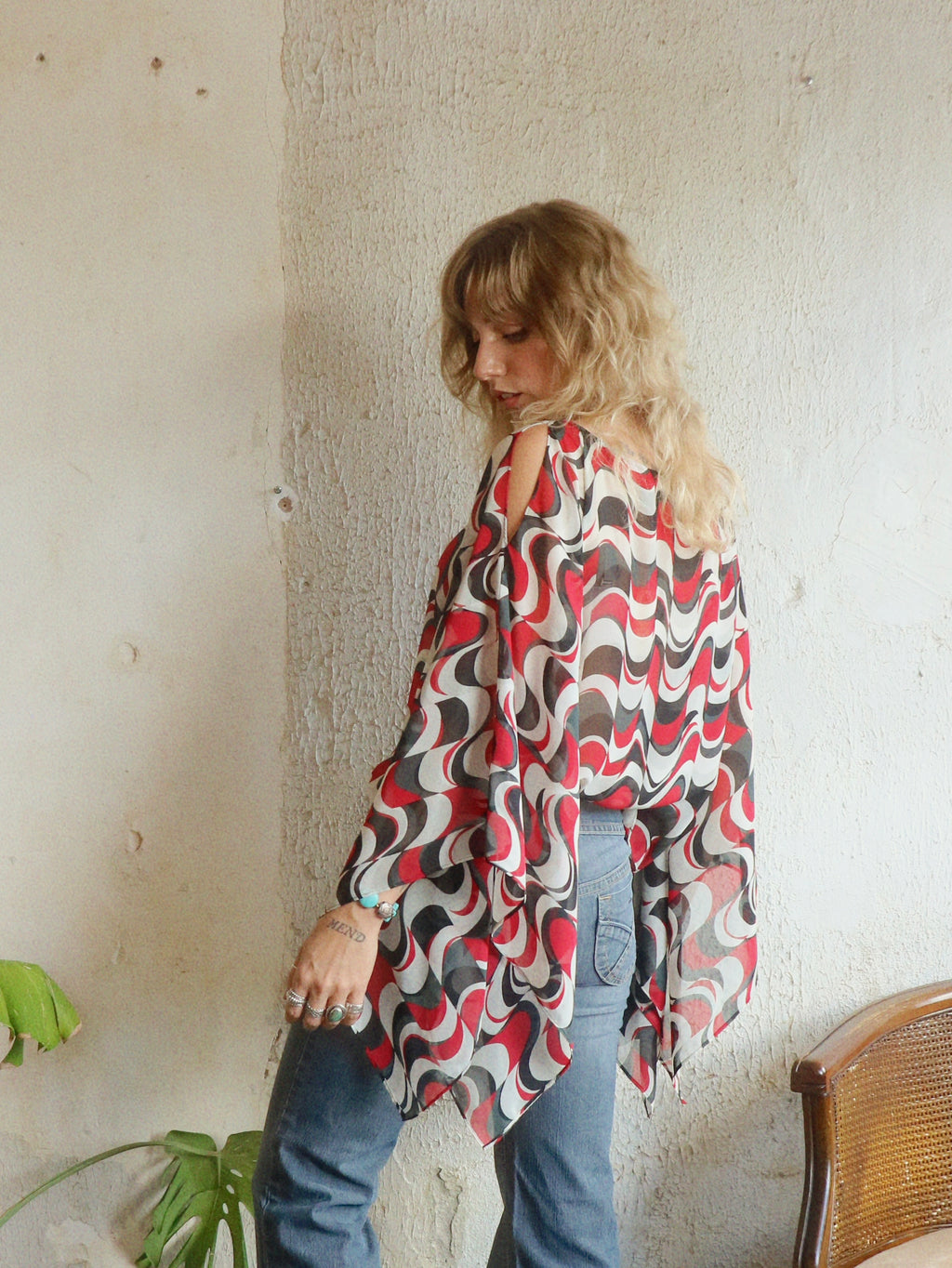 Y2K Cold Shoulder Handkerchief Blouse - Size Large