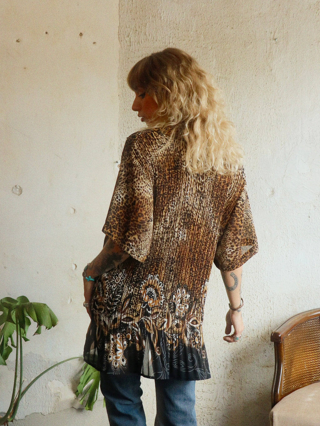 Y2K Beaded Leopard Swing Blouse - Size 3X