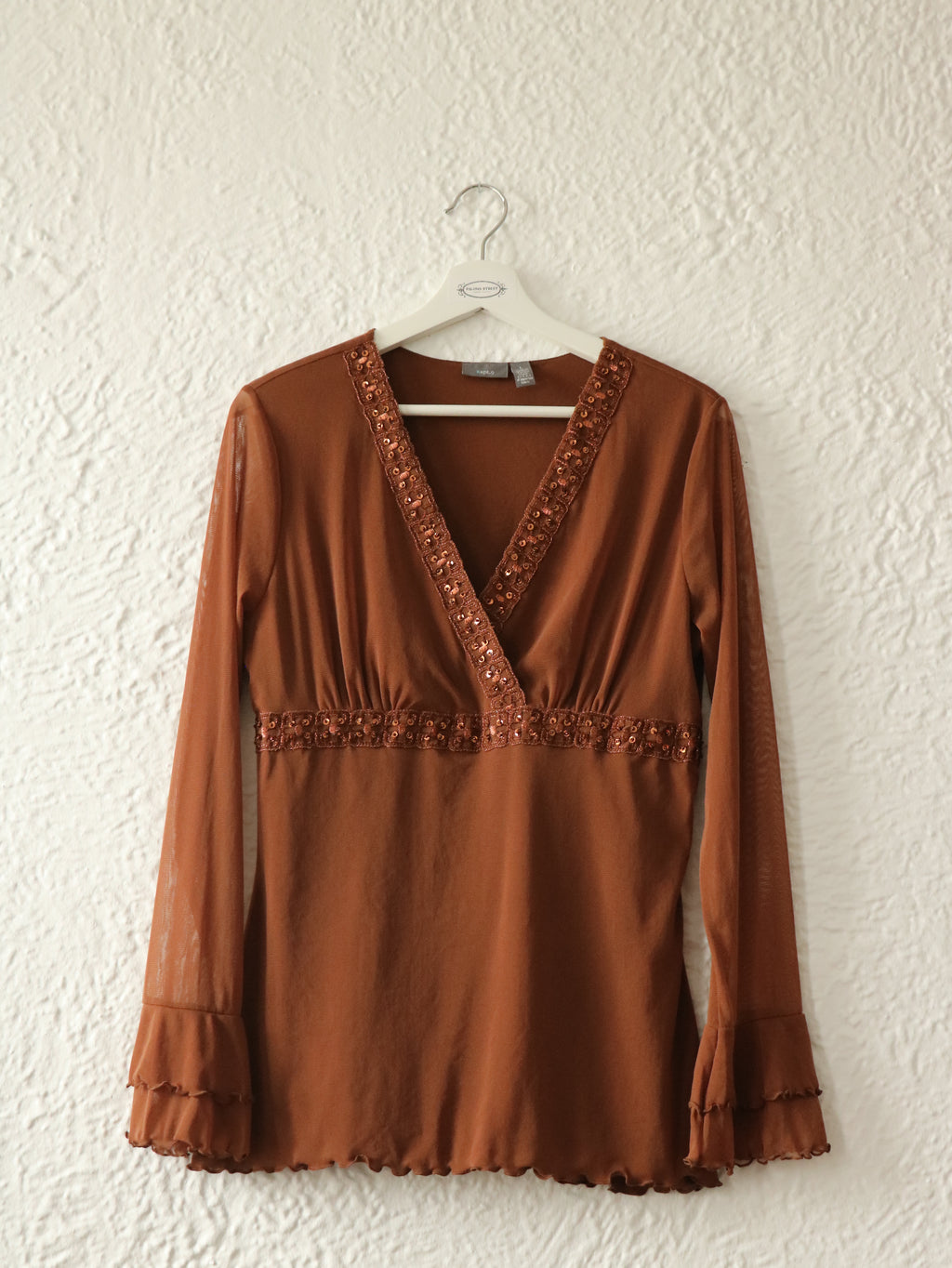 Y2K Beaded Cocoa Java Blouse - Size Large