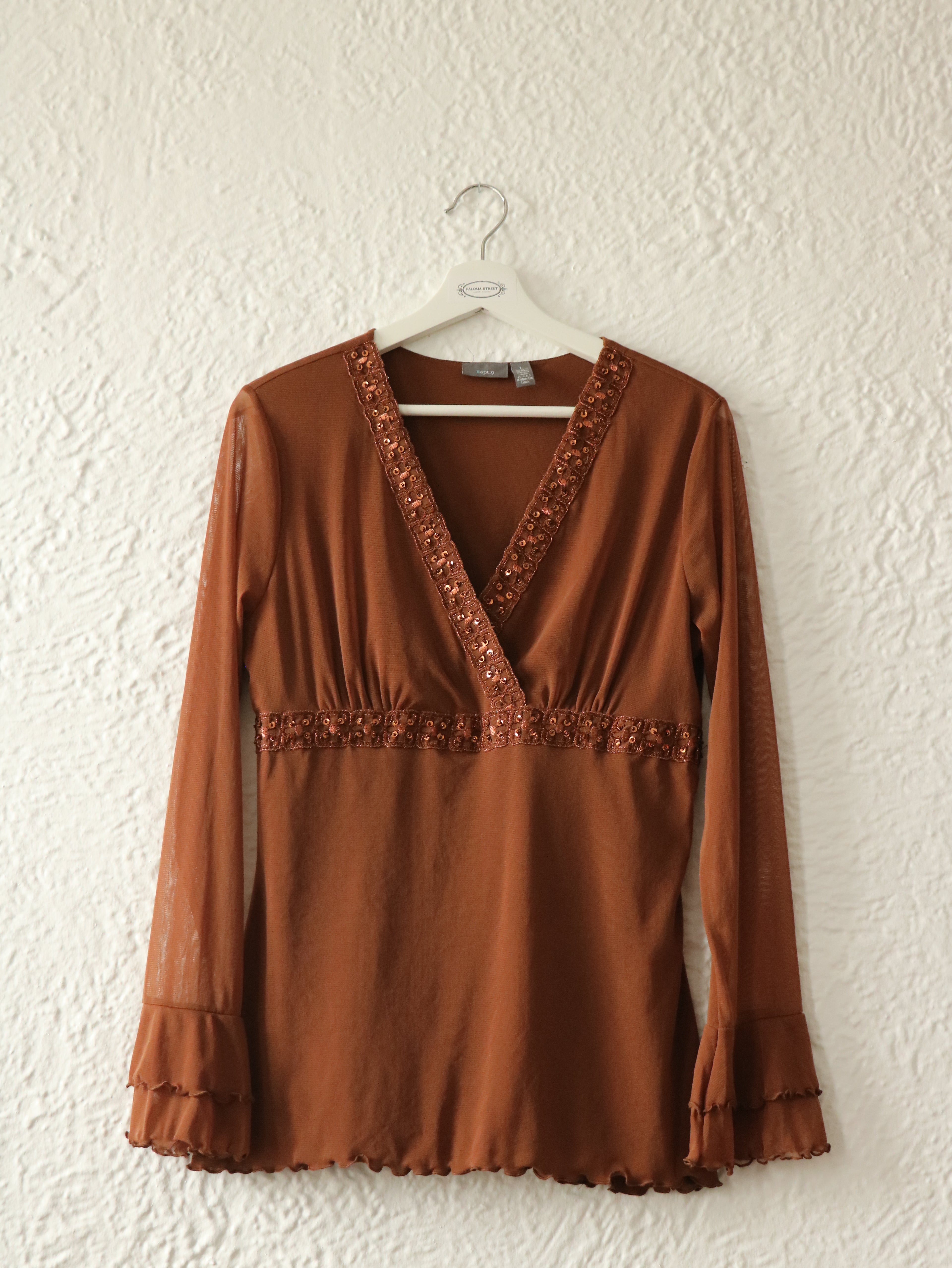 Y2K Beaded Cocoa Java Blouse - Size Large