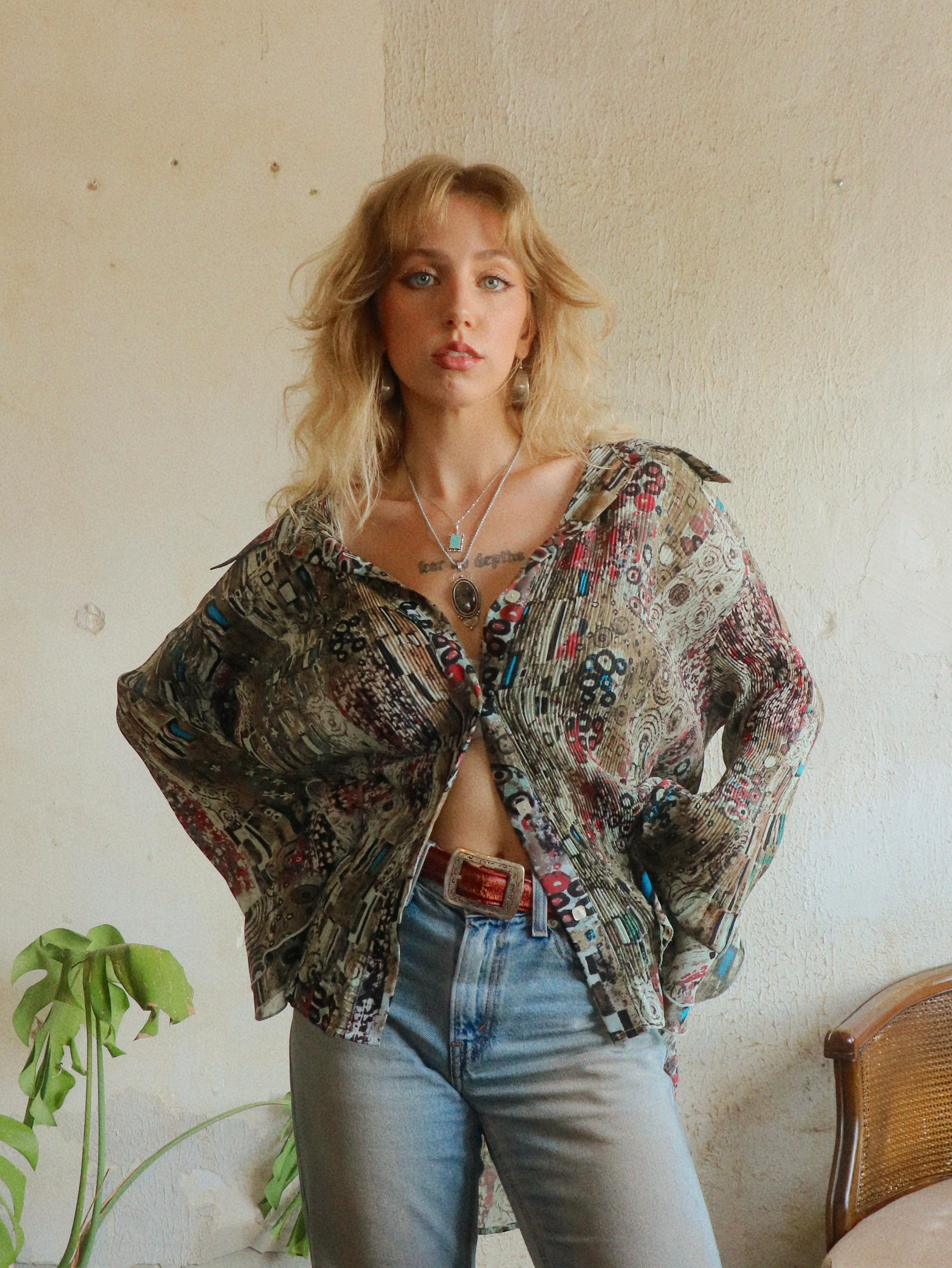Y2K Art Print Swing Blouse - Size 18/20W (XL/XXL)