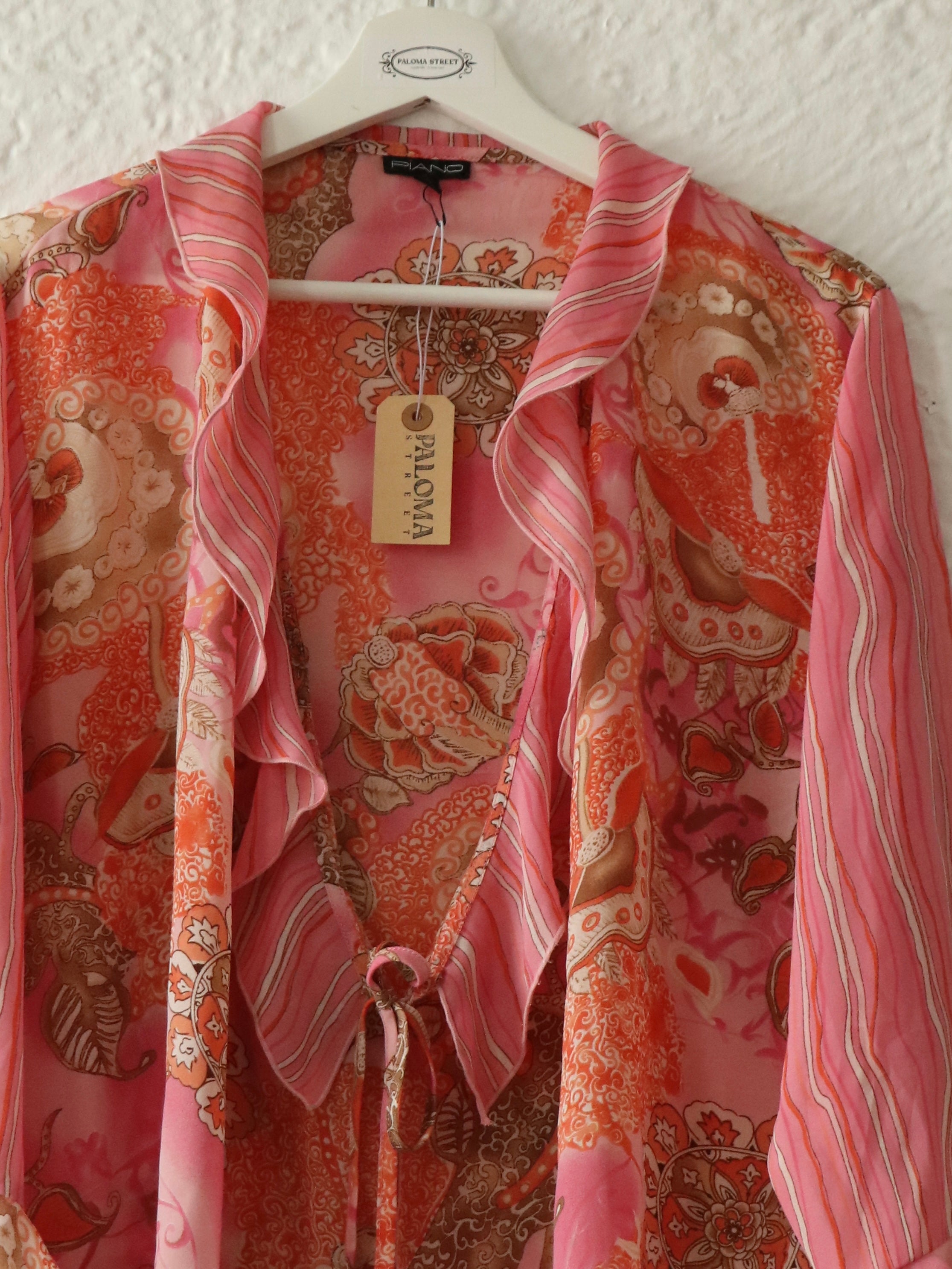 Y2K Pink Paisley Tie Blouse - Size Large