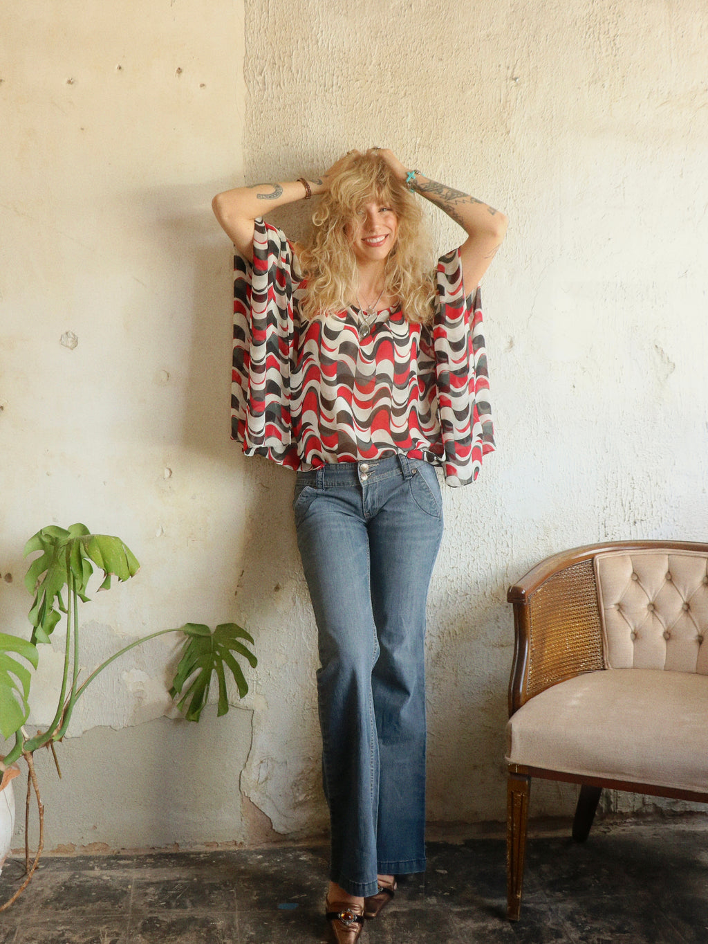Y2K Cold Shoulder Handkerchief Blouse - Size Large