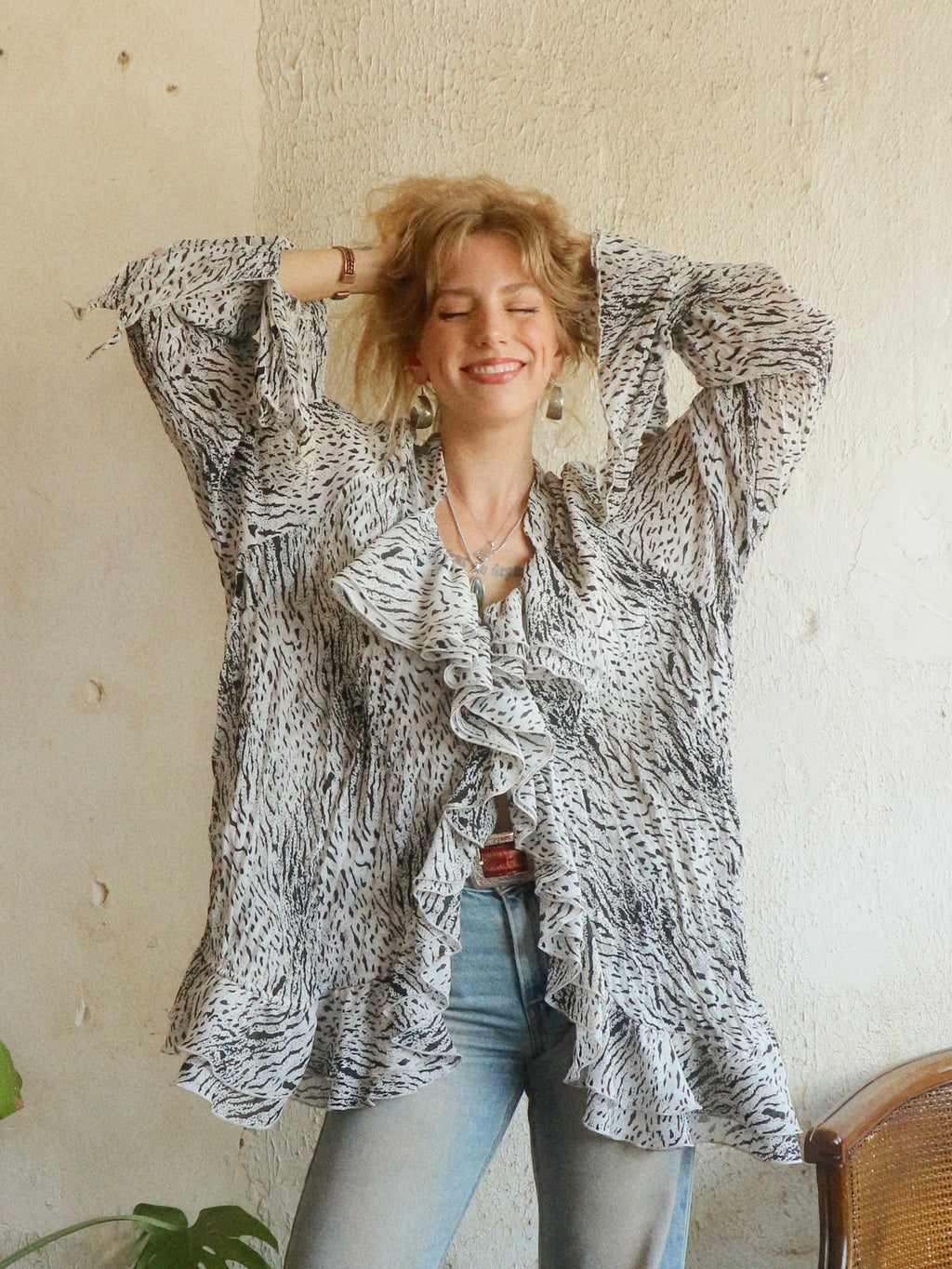 Y2K Zebra Print Swing Blouse - Size 3X