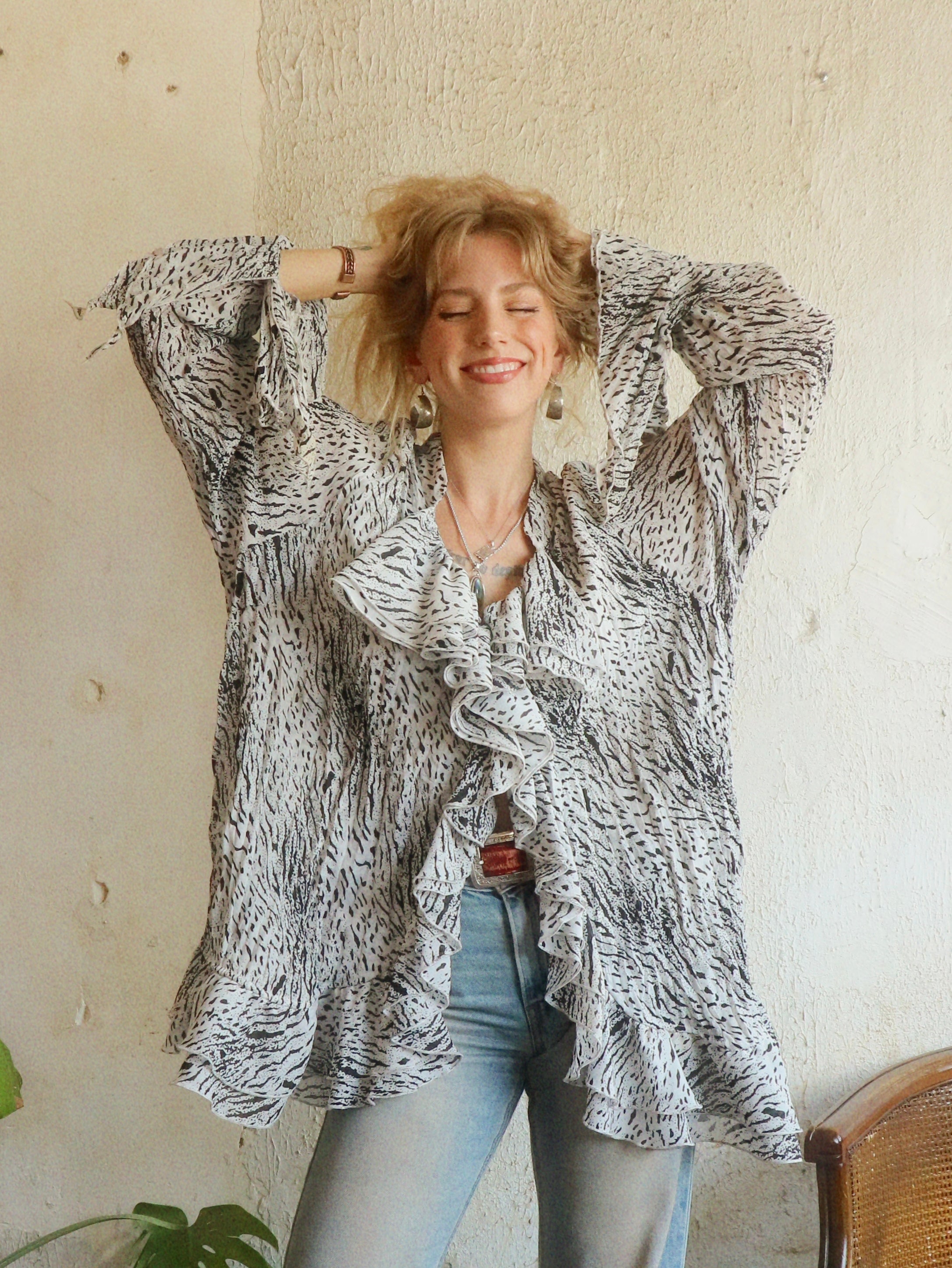 Y2K Zebra Print Swing Blouse - Size 3X