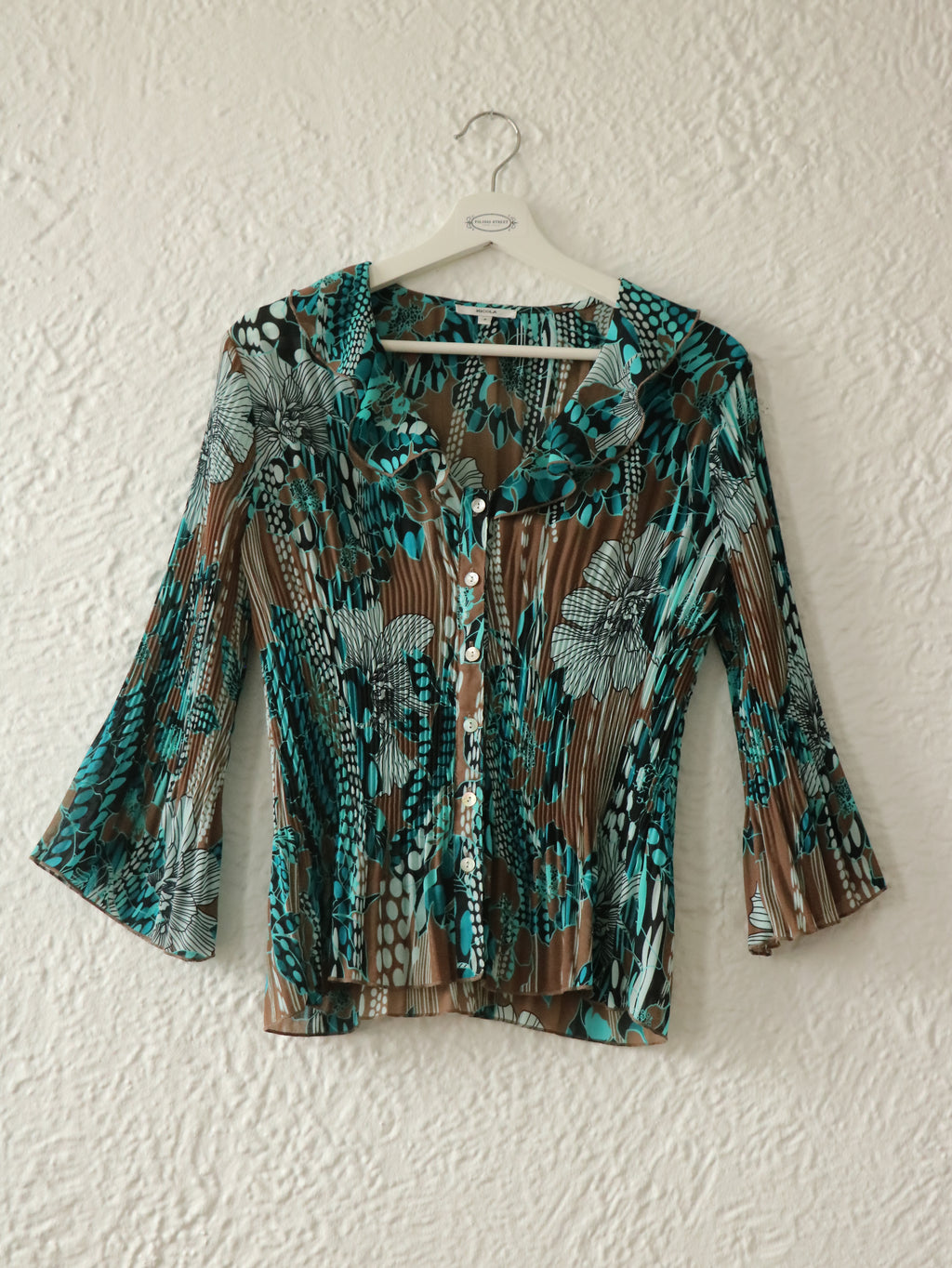 Y2K Floral Pleated Blouse - Size Small