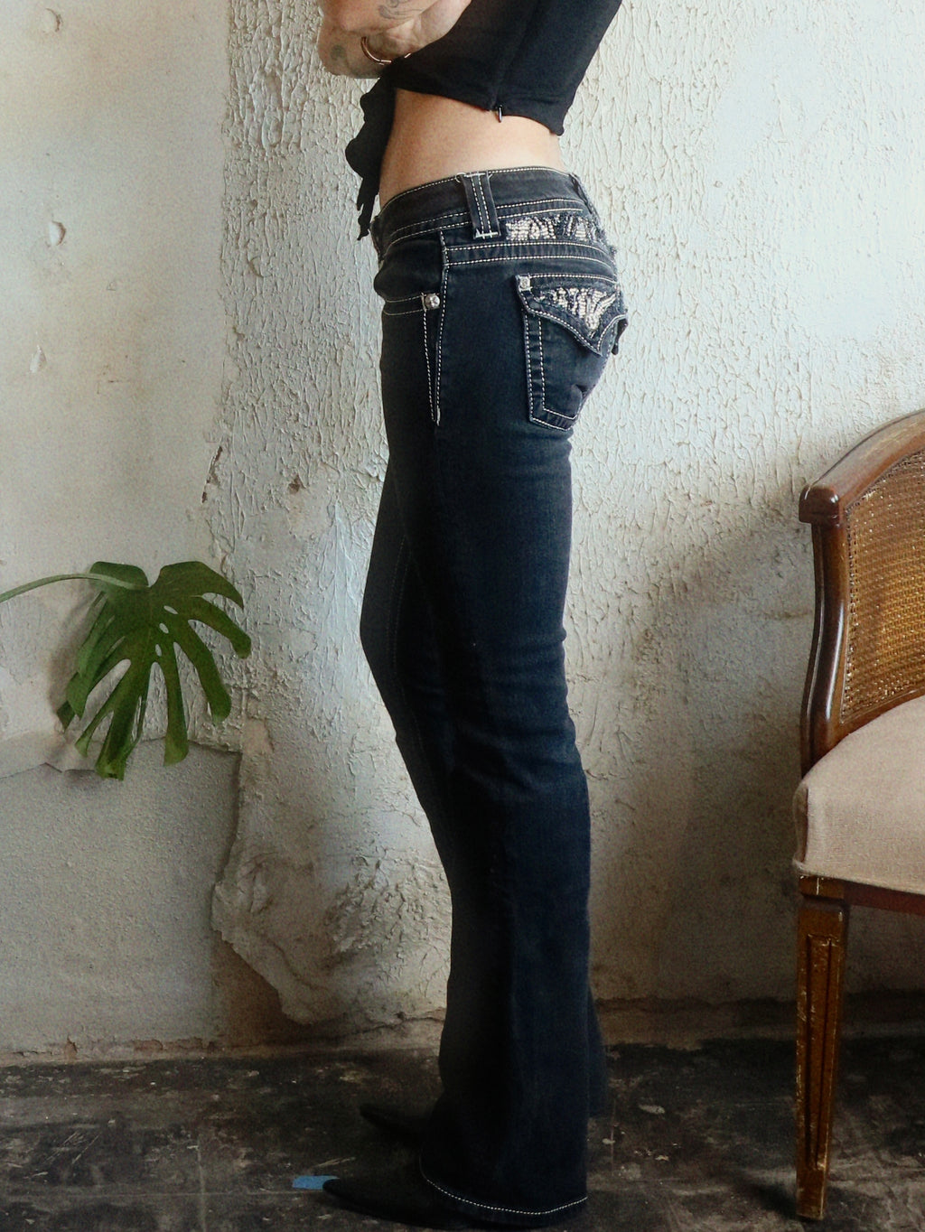 Y2K Zebra Rhinestone Bootcut Miss Me Jeans - Size 26W/30L