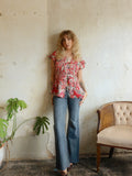 Y2K Red Paisley Pleated Blouse - Size Medium