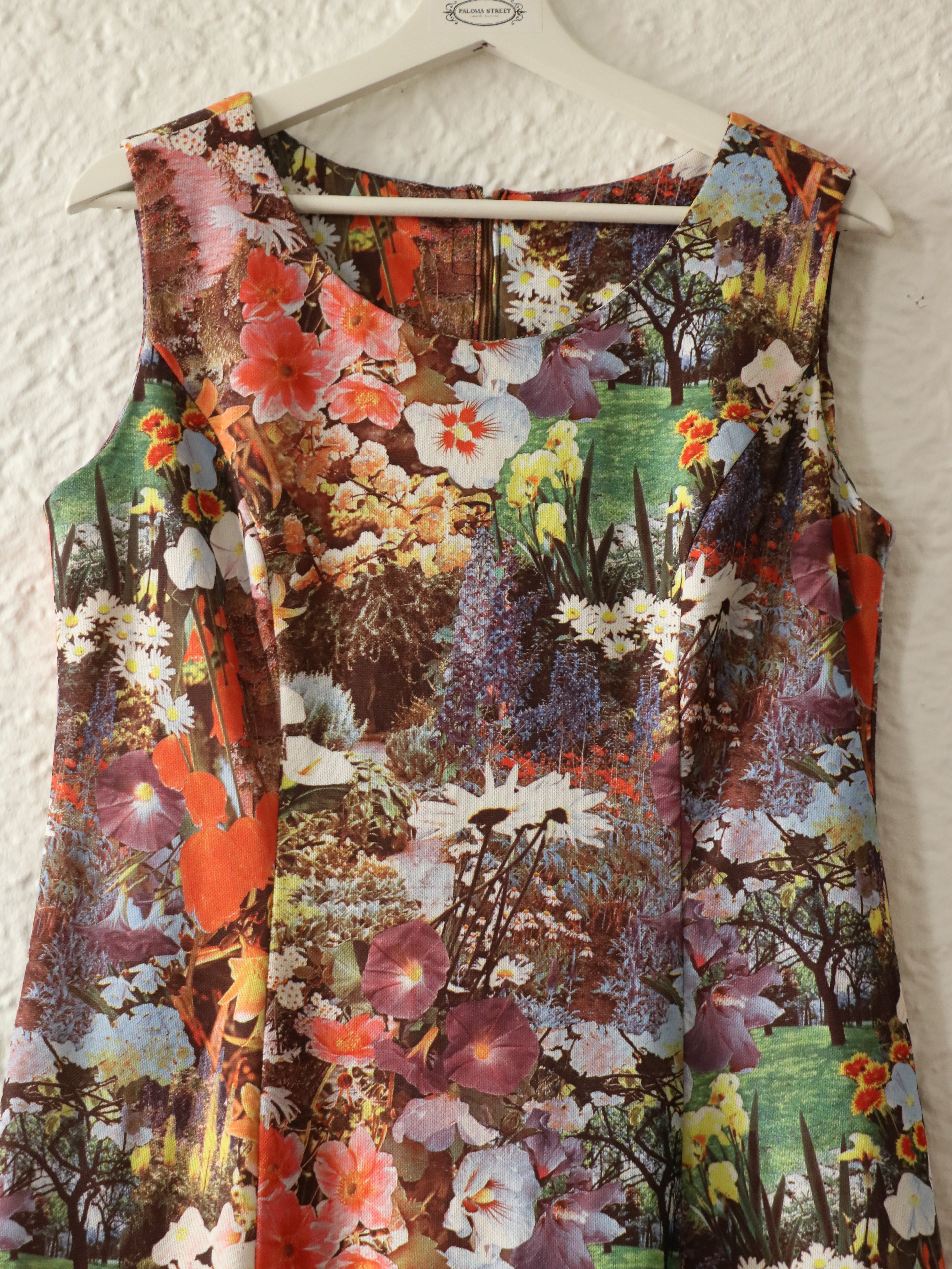 70s Photorealism Floral Handmade Dress - Size Medium