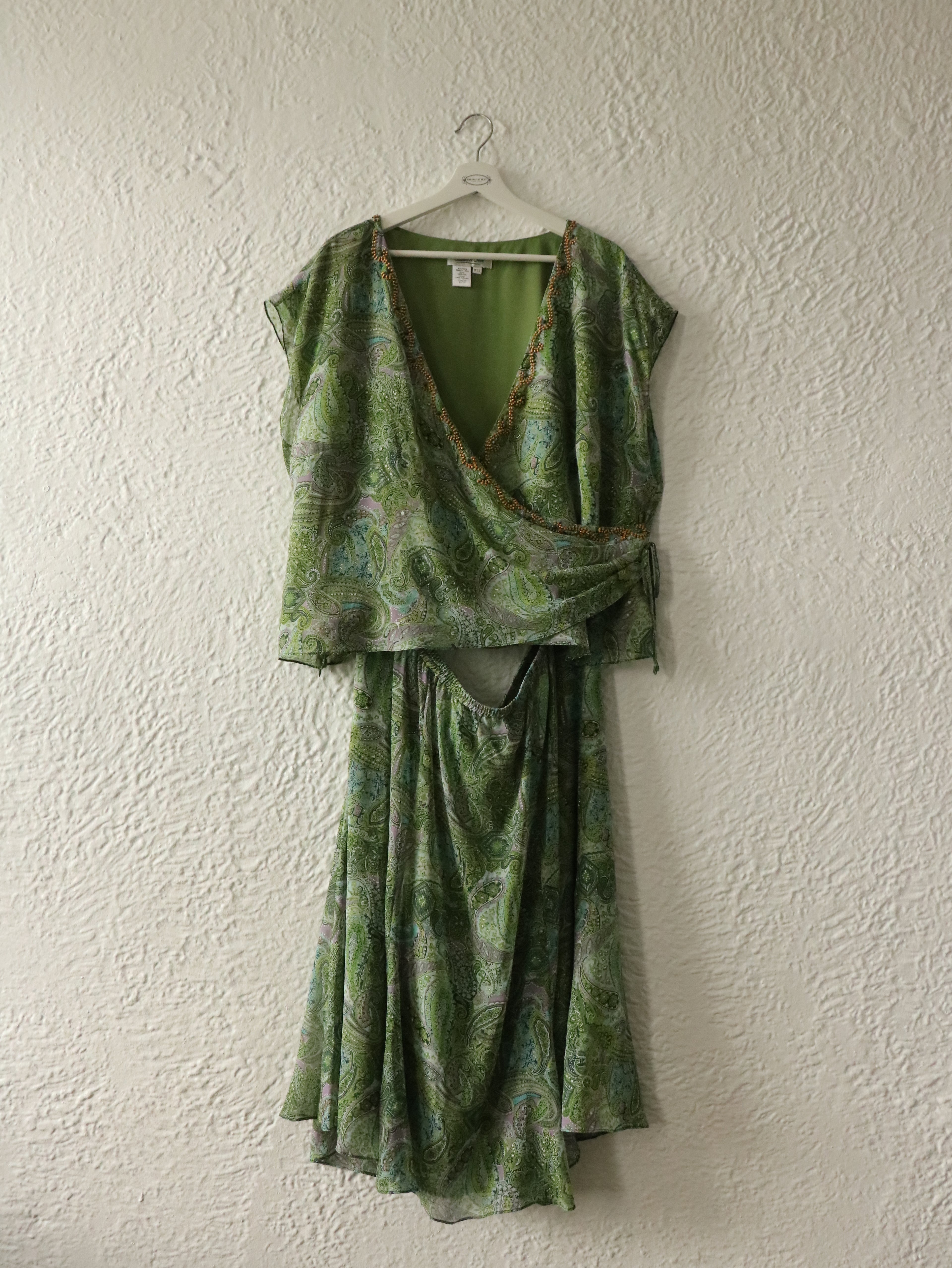 Y2K Paisley Silk Beaded Skirt & Top Set - Size 22W (2X)