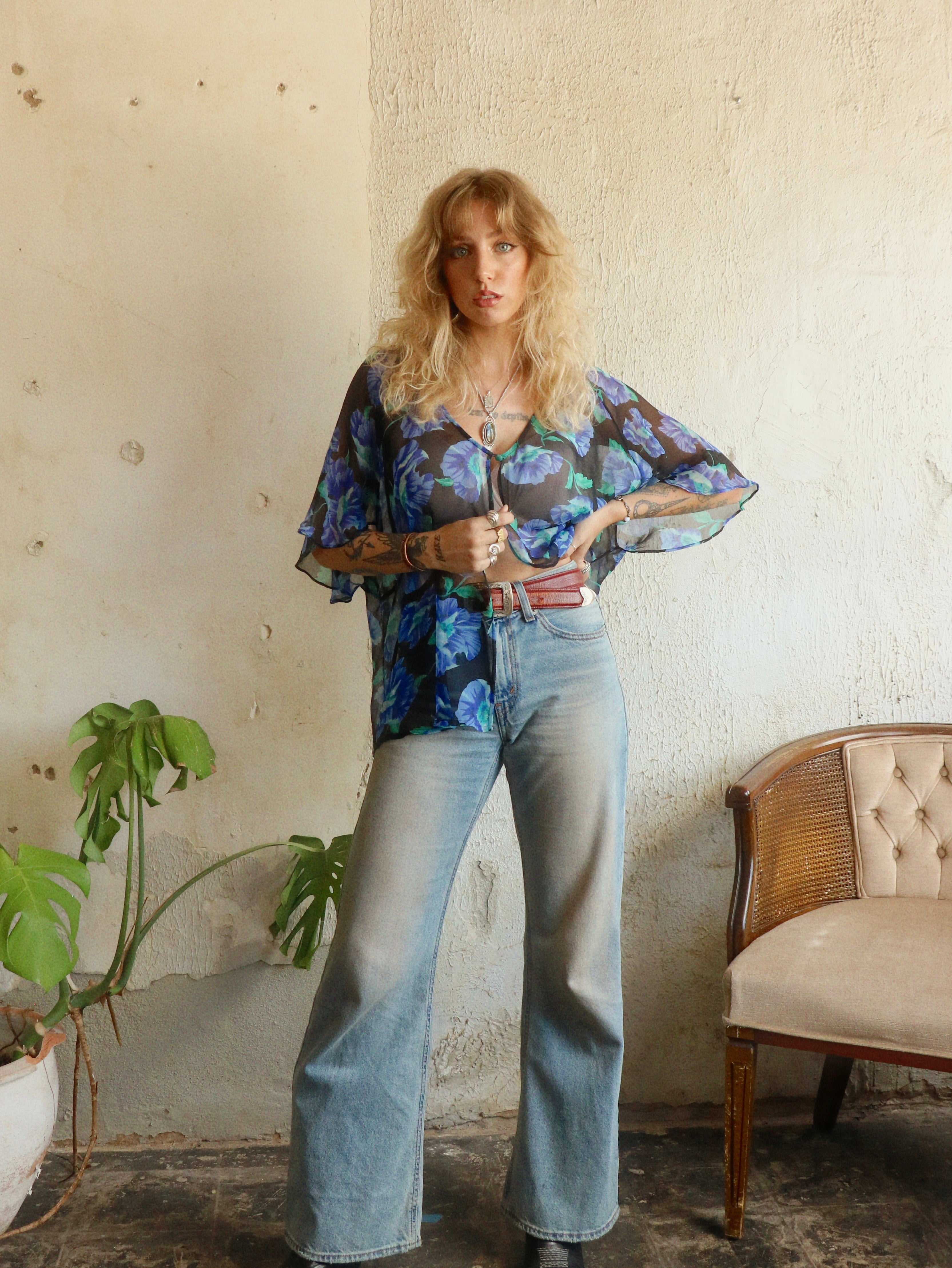 90s Silk Floral Blouse - Size 20W (XXL)